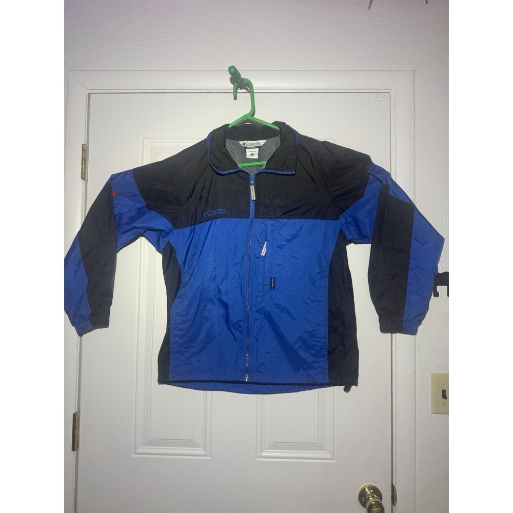 Columbia Men Vintage Packable Blue/Black Jacket Full Zip Stand-Up Collar Size M